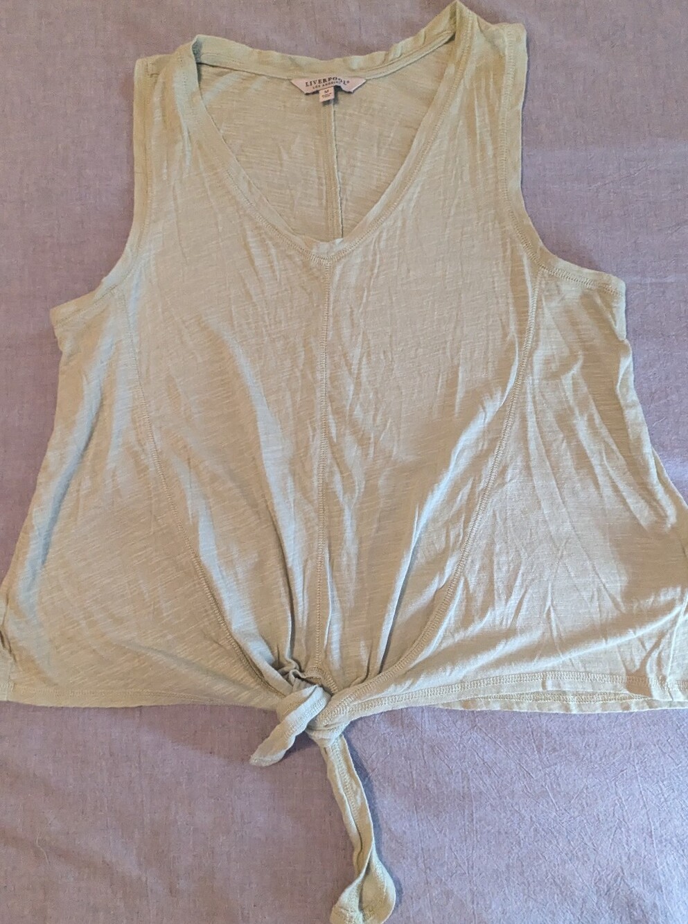 Liverpool Sage Tie-Front V-Neck Tank